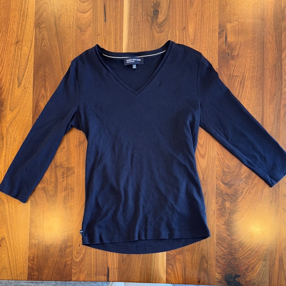 Ann Taylor Midnight Blue Long Sleeve V-Neck Top